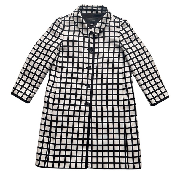 Ann Taylor Windowpane Jacquard Topper Jacket Coat White Black Size S - Picture 5 of 13